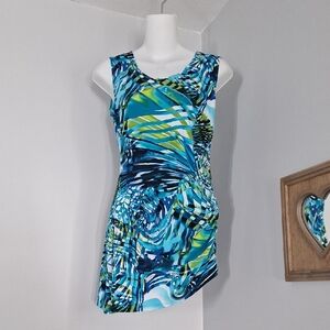 Sleeveless Blue Green Print Tank Top